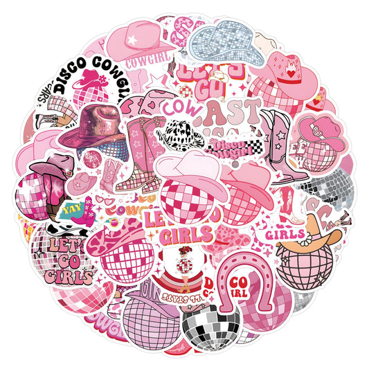 55pcs Pink Cowgirl Party Stickers