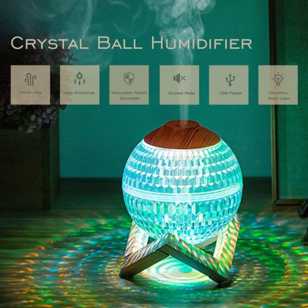 Crystal LED Aromatherapy Essential Oil Diffuser with Wooden Stand